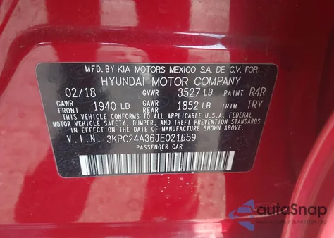 2018 Hyundai Accent Se из США, поврежденный, VIN 3KPC24A36JE021659